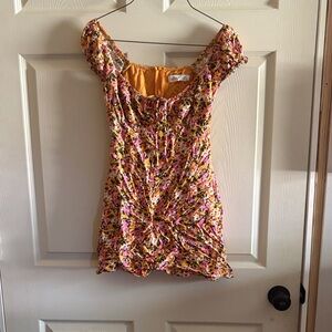 All in Favor Floral Mini Dress - Yellow and Pink